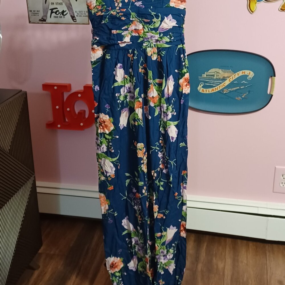 Peacock Blue Floral Jumpsuit Women's Medium NWOT